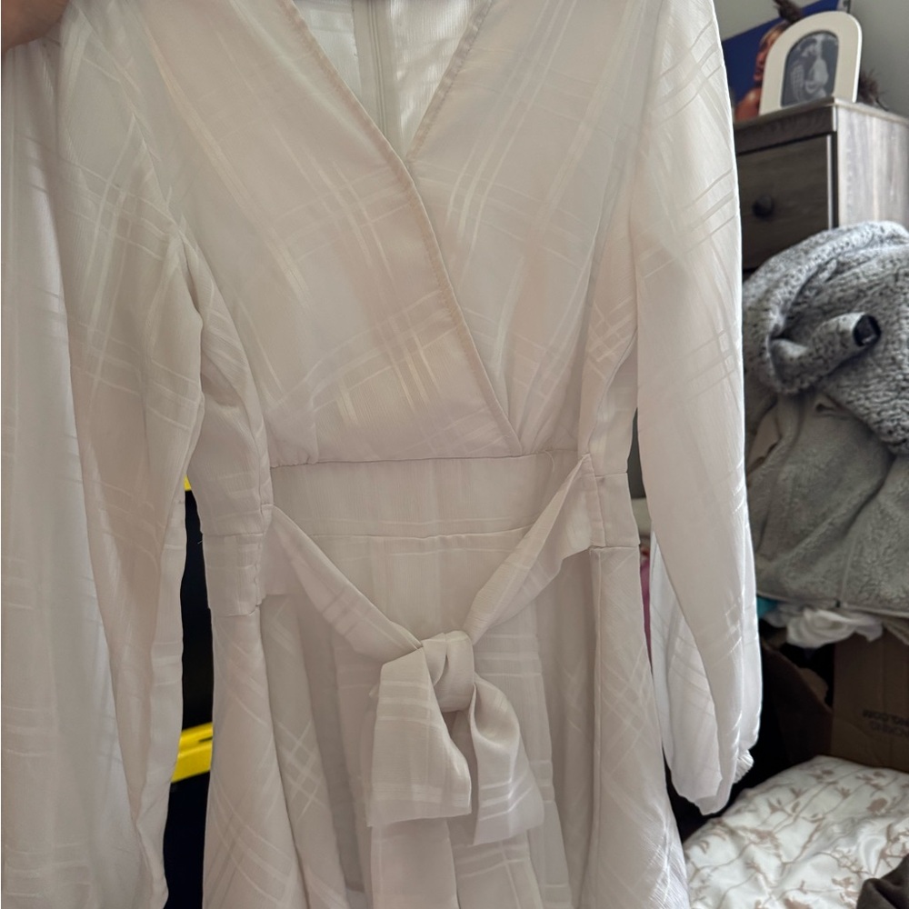 Elegant Cream Wrap Dress with Bow